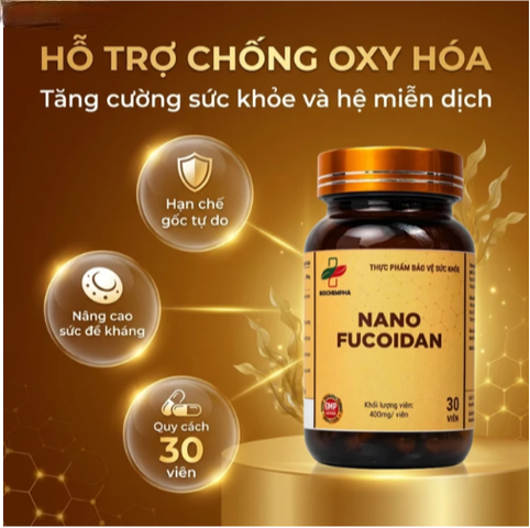 Viên uống hỗ trợ chống oxy hóa, hạn chế gốc tự do, tăng cường sức khỏe Nano Fucoidan Biochempha 30v