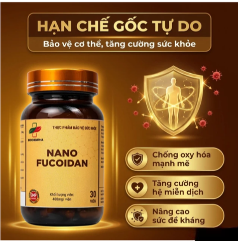 Viên uống hỗ trợ chống oxy hóa, hạn chế gốc tự do, tăng cường sức khỏe Nano Fucoidan Biochempha 30v