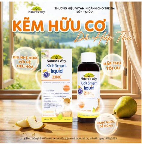 Siro bổ sung kẽm và hỗ trợ kích thích thèm ăn Kids Smart Liquid Zinc Nature's Way (Hộp 100ml)