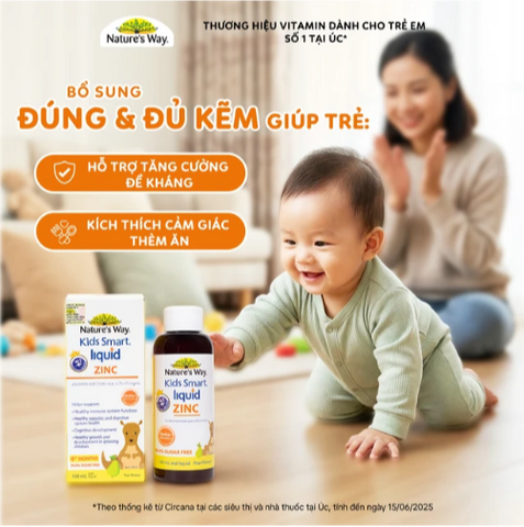 Siro bổ sung kẽm và hỗ trợ kích thích thèm ăn Kids Smart Liquid Zinc Nature's Way (Hộp 100ml)