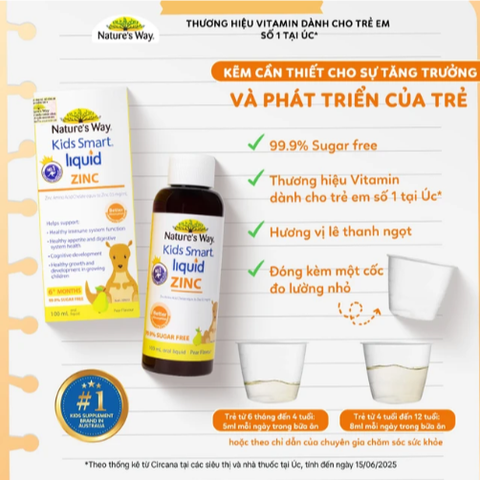 Siro bổ sung kẽm và hỗ trợ kích thích thèm ăn Kids Smart Liquid Zinc Nature's Way (Hộp 100ml)