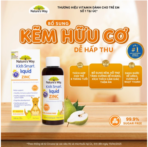 Siro bổ sung kẽm và hỗ trợ kích thích thèm ăn Kids Smart Liquid Zinc Nature's Way (Hộp 100ml)