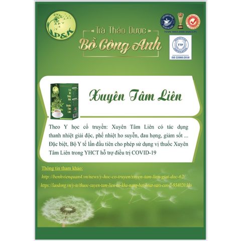 Trà Bồ Công Anh Xuyên Tâm Liên - Tăng sức đề kháng hộp 40 túi lọc