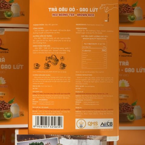 Trà đậu đỏ - gạo lứt Quy Nguyên hộp 22 túi lọc