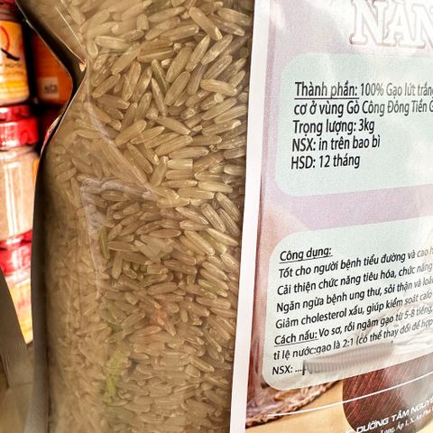 Gạo lứt trắng nàng hoa TN Gò Công hữu cơ túi 3kg