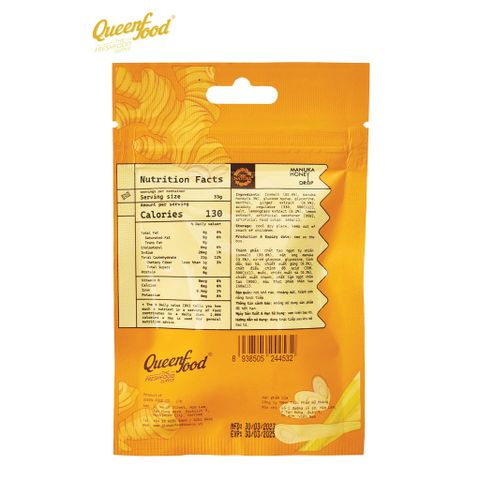 Kẹo Gừng Sả Mật Ong Manuka đường kiêng OnLy Nature túi 5 viên