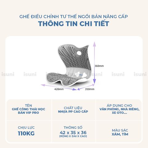 [BẢN VIP PRO] Ghế Công Thái Học Điều Chỉnh Tư Thế Ngồi Isuni Chống Gù Lưng Cho Bà Bầu, Dân Văn Phòng