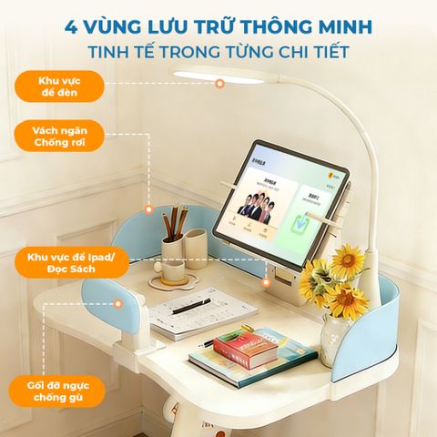 Bộ Bàn Ghế Ngồi Học Cho Trẻ Em Chống Gù ISUNI - Điều Chỉnh Độ Cao, Khung Thép Chắc Chắn, Bánh Xe Tự Khóa An Toàn 772385