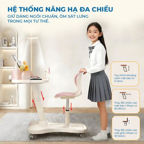 Bộ Bàn Ghế Ngồi Học Cho Trẻ Em Chống Gù ISUNI - Điều Chỉnh Độ Cao, Khung Thép Chắc Chắn, Bánh Xe Tự Khóa An Toàn 772385