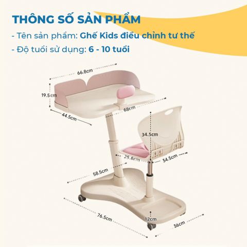 Bộ Bàn Ghế Ngồi Học Cho Trẻ Em Chống Gù ISUNI - Điều Chỉnh Độ Cao, Khung Thép Chắc Chắn, Bánh Xe Tự Khóa An Toàn 772385