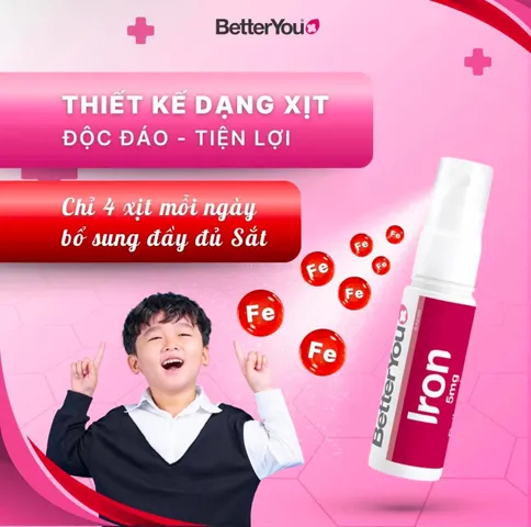 Sắt xịt Better You Iron 5mg – Bổ sung sắt hữu cơ dạng xịt, dễ hấp thu cho trẻ từ 1 tuổi và người lớn