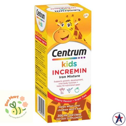 Vitamin hỗ trợ trẻ biếng ăn Centrum Kids Incremin 200ml Úc cho trẻ từ 6 tháng - 2 tuổi bổ sung Lysine ,Sắt,Vitamin B kích thích vị giác ăn ngon hấp thu dinh dưỡng phát triển chiều cao
