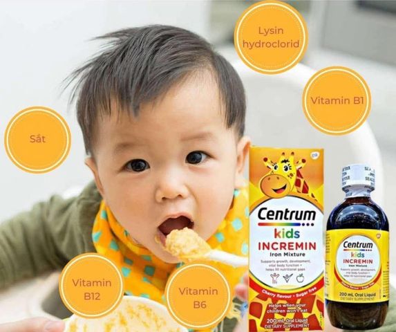 Vitamin hỗ trợ trẻ biếng ăn Centrum Kids Incremin 200ml Úc cho trẻ từ 6 tháng - 2 tuổi bổ sung Lysine ,Sắt,Vitamin B kích thích vị giác ăn ngon hấp thu dinh dưỡng phát triển chiều cao