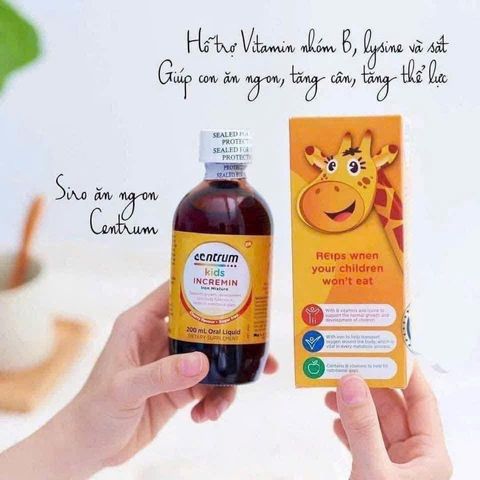 Vitamin hỗ trợ trẻ biếng ăn Centrum Kids Incremin 200ml Úc cho trẻ từ 6 tháng - 2 tuổi bổ sung Lysine ,Sắt,Vitamin B kích thích vị giác ăn ngon hấp thu dinh dưỡng phát triển chiều cao