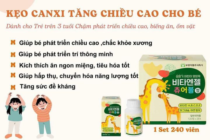 Kẹo Canxi Hươu Cao Cổ Hàn Quốc Hộp 2 Lọ 240 Viên, Tăng Chiều Cao Cho Bé, Phát Triển Trí Thông Minh, Giúp Bé Ăn Ngon Mệng