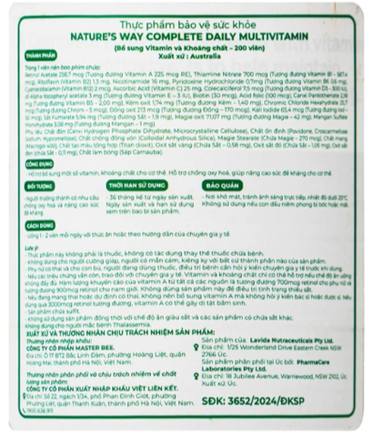 Viên uống bổ sung Vitamin và khoáng chất, giúp tăng đề kháng Nature's Way Complete Daily Multivitamin(Hộp 200 viên)
