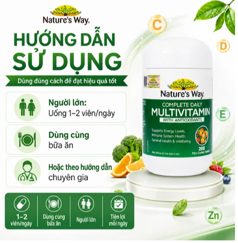 Viên uống bổ sung Vitamin và khoáng chất, giúp tăng đề kháng Nature's Way Complete Daily Multivitamin(Hộp 200 viên)