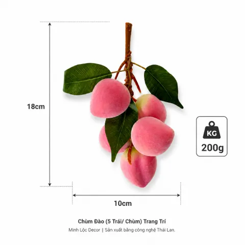 Chùm đào tiên 5 trái/ chùm trang trí Cao Cấp | Trái Cây Nhựa foam, Trái Cây trang trí, Trái Cây Mô Hình
