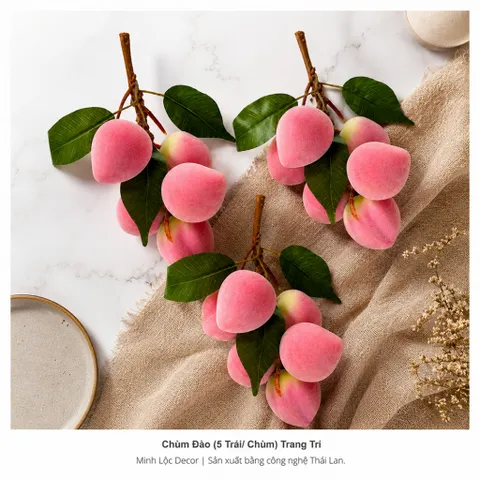 Chùm đào tiên 5 trái/ chùm trang trí Cao Cấp | Trái Cây Nhựa foam, Trái Cây trang trí, Trái Cây Mô Hình