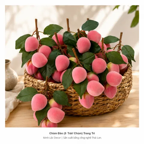 Chùm đào tiên 5 trái/ chùm trang trí Cao Cấp | Trái Cây Nhựa foam, Trái Cây trang trí, Trái Cây Mô Hình