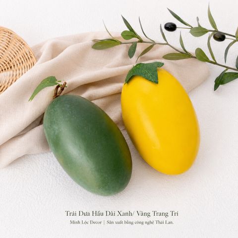 Trái Dưa Hấu Dài Xanh/ Vàng trang trí Cao cấp | Trái Cây Nhựa foam, Trái Cây trang trí, Trái Cây Mô Hình