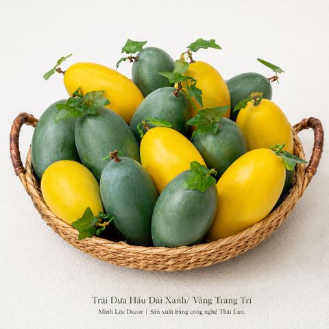 Trái Dưa Hấu Dài Xanh/ Vàng trang trí Cao cấp | Trái Cây Nhựa foam, Trái Cây trang trí, Trái Cây Mô Hình