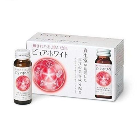 Nước uống đẹp da dưỡng trắng Shiseido Pure White hộp 10 chai x 50m, giúp nuôi dưỡng làn da trắng mịn, tươi trẻ từ sâu bên trong.