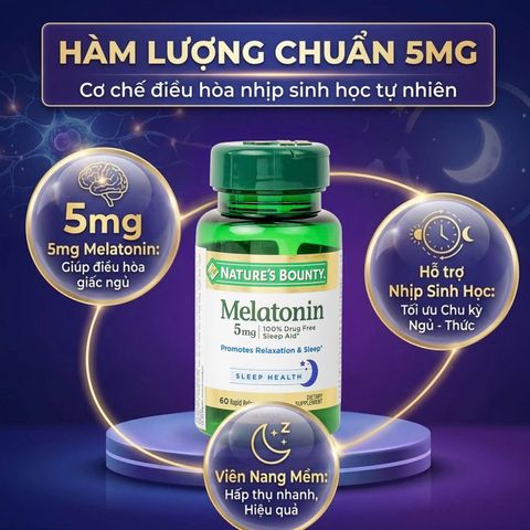 Giúp ngủ ngon Nature's Bounty Melatonin5mg USA 60 viên
