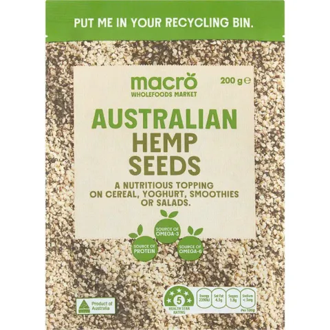 Hạt Gai Dầu Macro Australian Hemp Seeds 200g Hạt Gai Dầu Bóc Vỏ Giàu Chất Xơ Protein Thực Vật