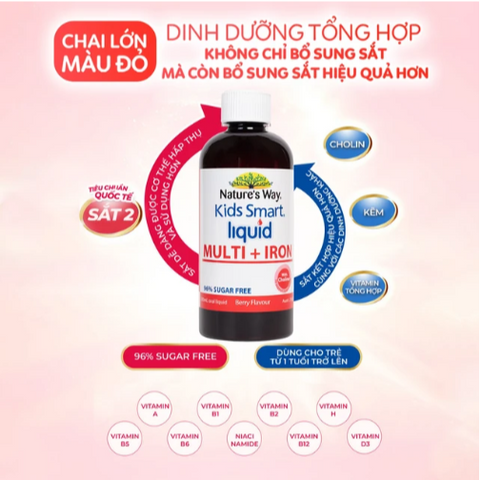 Siro hỗ trợ tăng sức đề kháng Kids Smart Liquid Multi + Iron Nature's Way (200ml)