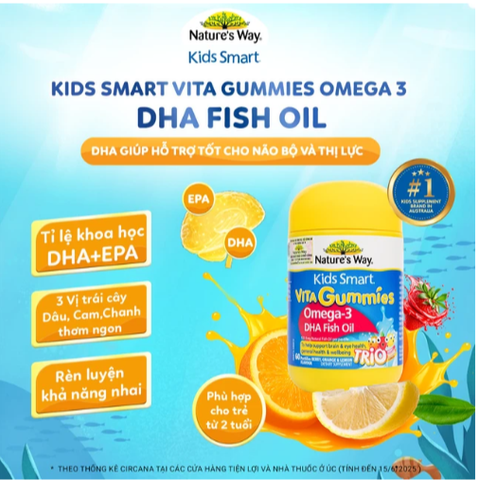 Viên nhai hỗ trợ bổ não Kids Smart Vita Gummies Omega-3 DHA Fish Oil Nature's Way (60 viên)