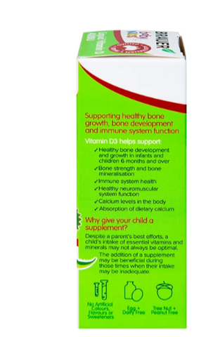 Siro bổ sung vitamin D3 tăng cường hấp thụ canxi Brauer Baby & Kids Liquid Vitamin D 400IU (10ml)