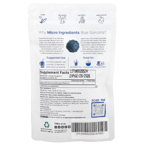 [MỸ] Organic Blue Spirulina Microingredients 60g