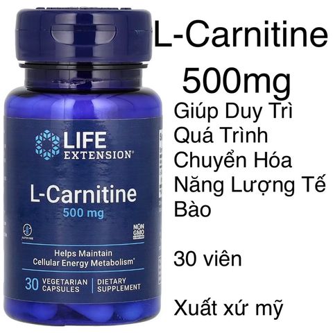 [MỸ] Viên L-Carnitine 500mg Life extension 30 viên Giúp Duy Trì Quá Trình Chuyển Hóa Năng Lượng Tế Bào