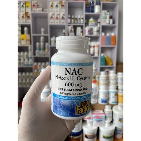 [MỸ] Viên N-Acetyl-L- Cysteine (NAC) 600mg Natural factors 60 viên chống oxy hoá tăng cường bộ não tạo ra Glutathione