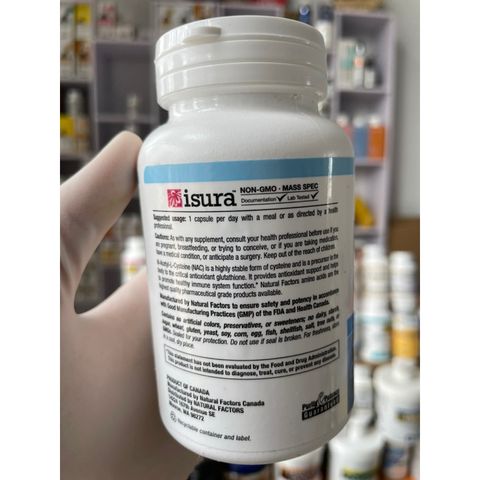 [MỸ] Viên N-Acetyl-L- Cysteine (NAC) 600mg Natural factors 60 viên chống oxy hoá tăng cường bộ não tạo ra Glutathione