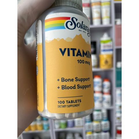 [MỸ] Viên vitamin K 1 ( phylloquinone) 100mcg Solaray 100 viên Bổ sung chế độ ăn uống, thuần chay.