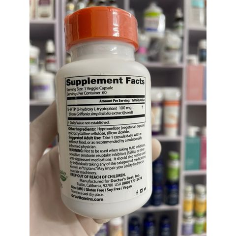 [MỸ] Viên uống 5-HTP 100mg (5-hydroxy L-tryptophan) Doctor's Best 60 viên giúp giảm căng thẳng bổ sung thêm vitamin