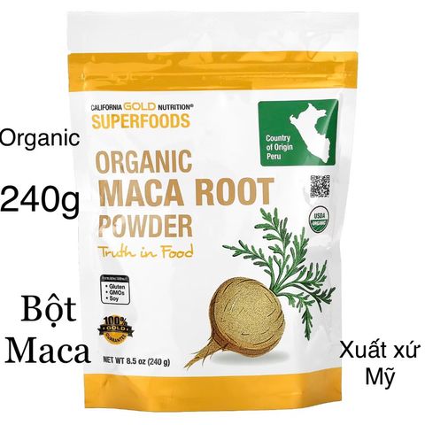 [MỸ] Bột Organic Maca Root California Gold Nutrition® SUPERFOODS 240g cải thiện da, tâm trạng,khả năng tập trung trí nhớ