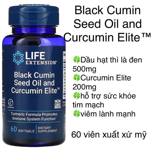 [MỸ] Viên Black Cumin Seed Oil and Curcumin Elite™  60 viên Life extension chiết suất từ nghệ & Dầu hạt thì là đen