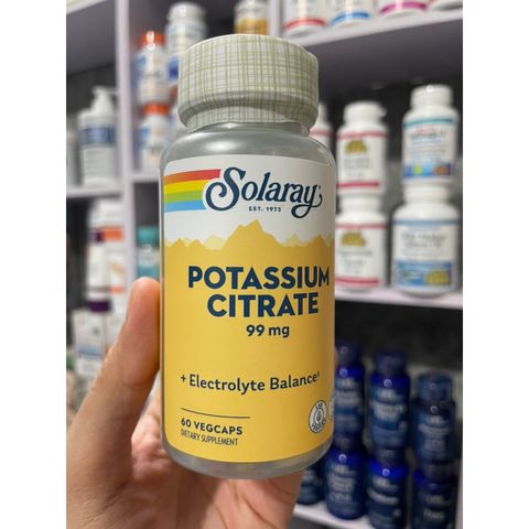 [MỸ] Viên Potassium Citrate 99 mg vegan 60 viên Solaray  hỗ trợ cân bằng điện giải khỏe mạnh, chức năng thần kinh cơ bắp