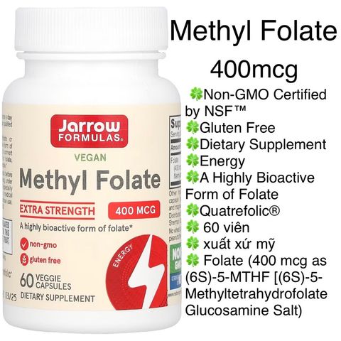 [MỸ] Viên Methyl Folate Extra Strength 400mcg 60 viên Jarrow Formulas acid folic vitamin