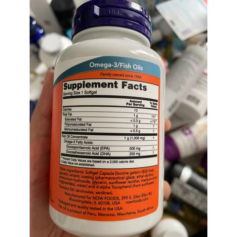 [MỸ] Viên Ultra Omega-3 Fish Oil Now 90 viên 500 EPA , 250  DHA