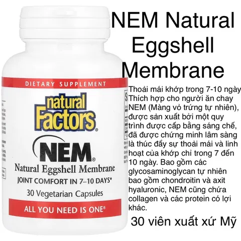 [MỸ] NEM Natural Eggshell Membrane 500mg Calcium 32mg Natural Factors 30 viên