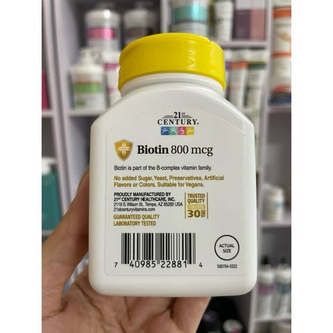 [MỸ] Viên Biotin 800mcg 21st Century 110 viên, Hỗ trợ tóc, da và móng tay