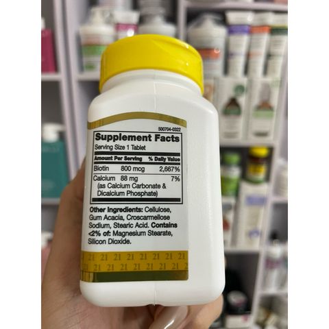 [MỸ] Viên Biotin 800mcg 21st Century 110 viên, Hỗ trợ tóc, da và móng tay