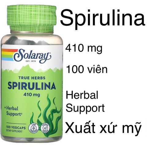 [MỸ] True Herbs Spirulina 410mg 100 viên Solaray tảo viên