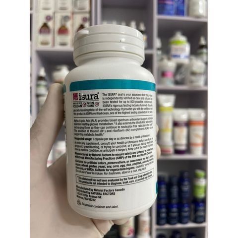 [MỸ] Viên Alpha-Lipoic Acid (ALA) with B1 & B2 600mg , 60 viên Natural factors giúp chống oxy hoá và bổ sung vitamin