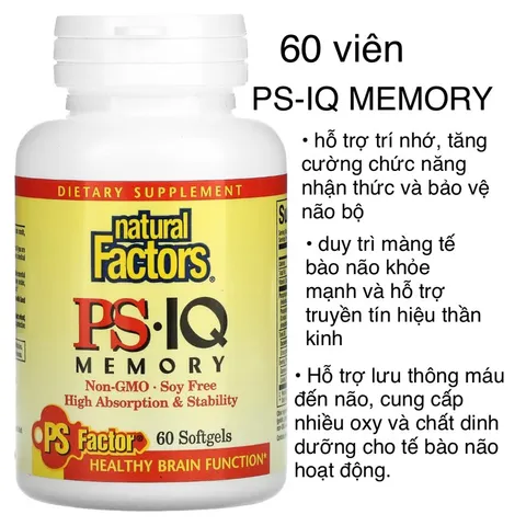 [MỸ] Viên PS – IQ Memory Natural Factors 60 Softgels hỗ trợ trí nhớ, tăng cường chức năng nhận thức và bảo vệ não bộ