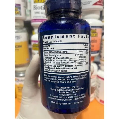 [MỸ] viên vitamin D & K with  Sea-Iodine ( i-ốt) 60 viên Life Extension bổ sung vitamin khoáng chất cơ thể